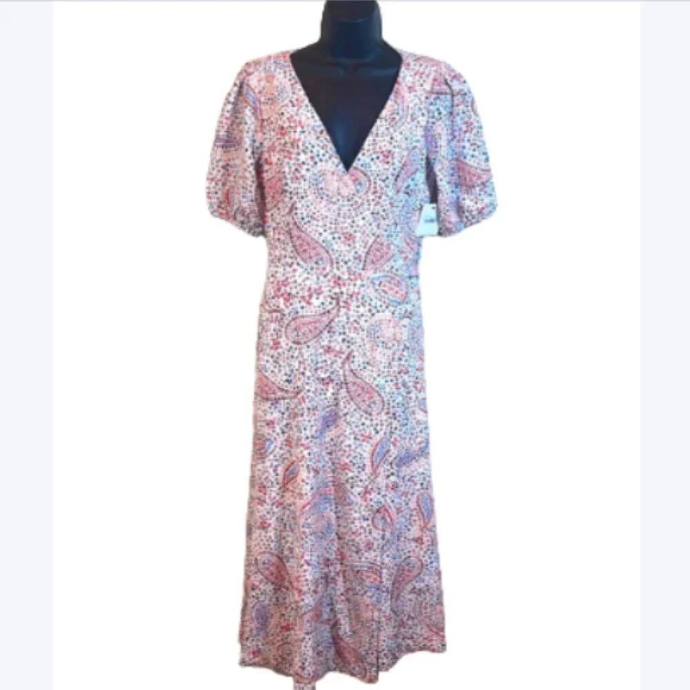 Sage Collection Puff Sleeve Paisley Wrap Dress White size 6